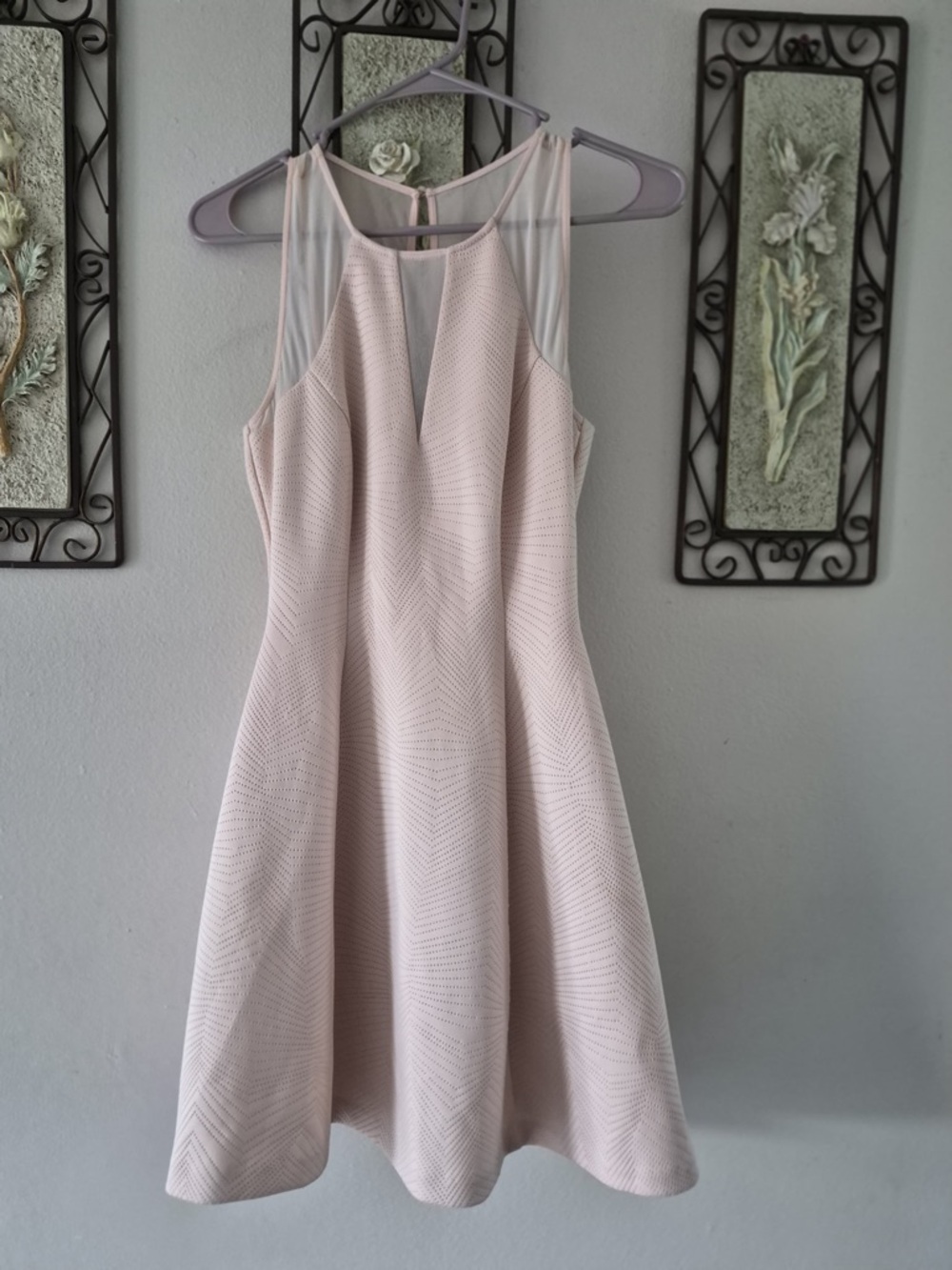 Guess Sleeveless Mesh Yoke A-Line Midi Dress in Light Blush